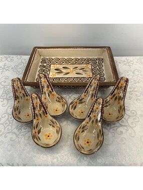 Temptations Old World Brown Tasting Spoons & Tray, sushi